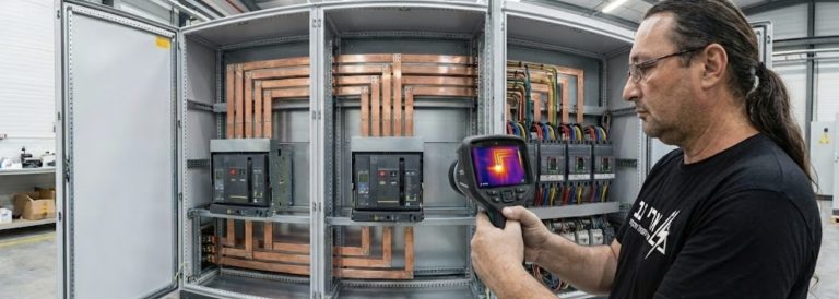 בדיקה תרמוגרפית לאיתור נקודות חמות (Hot Spots) בלוח חשמל תעשייתי למניעת שריפות