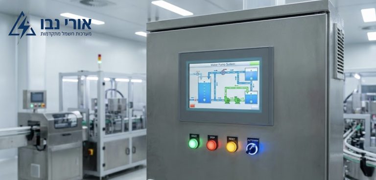 בקרים מתוכנתים עם מסך מגע HMI ובקר מתוכנת בלוח פיקוד לשליטה על מערכות תעשייתיות